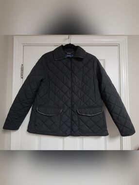 Polo Ralph Lauren Women's Black Quilted Snap Botton Leather Trim Jackwt Size XS.